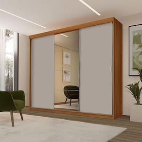 Guarda Roupa Casal Ambiente ímola 3 Portas De Correr Com Espelho Carvalho New Maní - Luapa