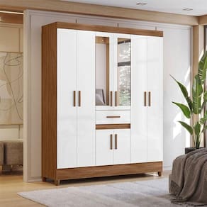 Guarda Roupa Casal Ambiente Portugal 8 Portas Naturale Branco Com Espelho - Moval