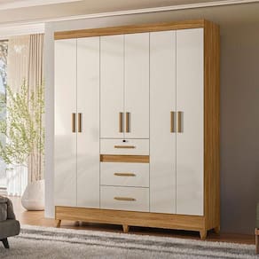 Guarda Roupa Casal Ambiente Itatiba 6 Portas Freijó Off White - Moval