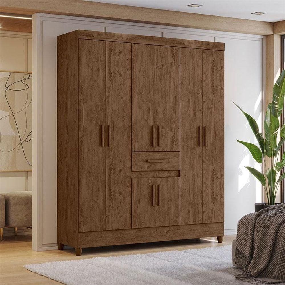Guarda Roupa Casal Ambiente Portugal 8 Portas Castanho Wood - Moval