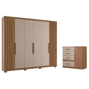 Guarda Roupa Casal Araguaia E Cômoda Vênus Carvalho Fendi - Moval