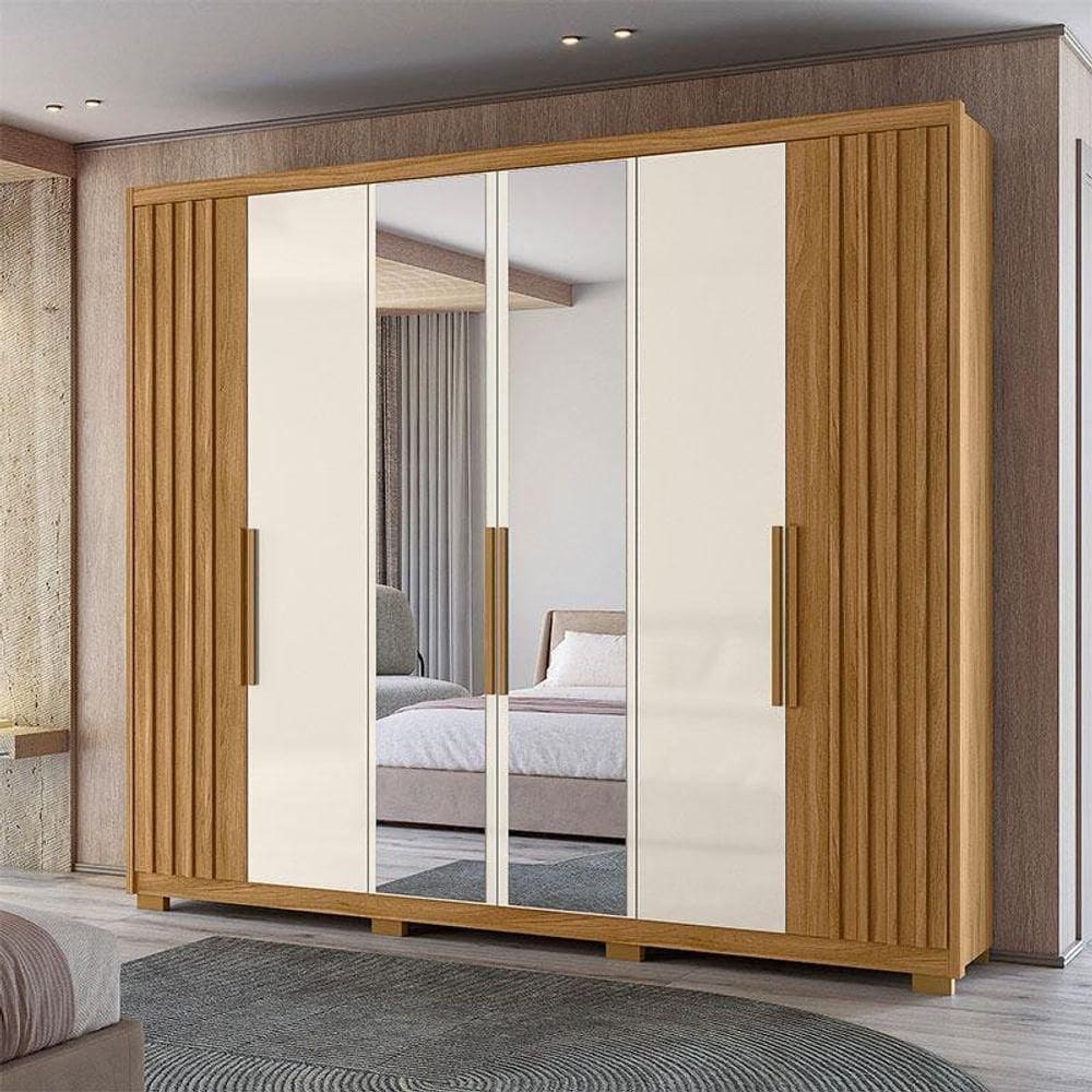 Guarda Roupa Casal Ambiente Araguaia 6 Portas Freijó Off White Com Espelho - Moval
