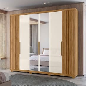 Guarda Roupa Casal Ambiente Araguaia 6 Portas Freijó Off White Com Espelho - Moval