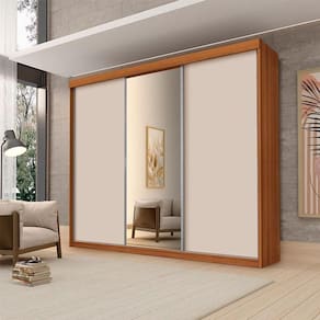 Guarda Roupa Casal Ambiente Florença 3 Portas De Correr Com Espelho Carvalho New Off White Pina - Luapa