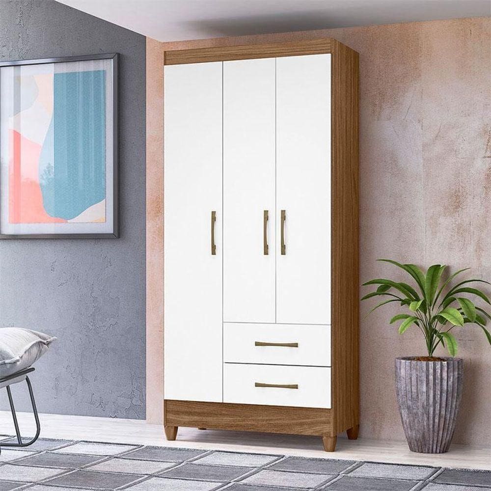 Guarda Roupa Solteiro Ambiente Lima 3 Portas Naturale Branco - Moval