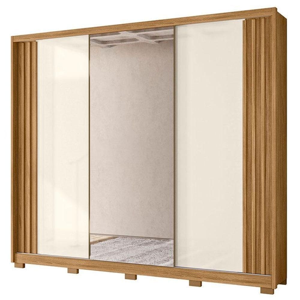 Guarda Roupa Casal Arizona 3 Portas Freijó Off White Com Espelho - Moval