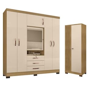 Guarda Roupa Casal Imperial Com Armário Multiuso Versátile Carvalho Americano Off White - Incorplac