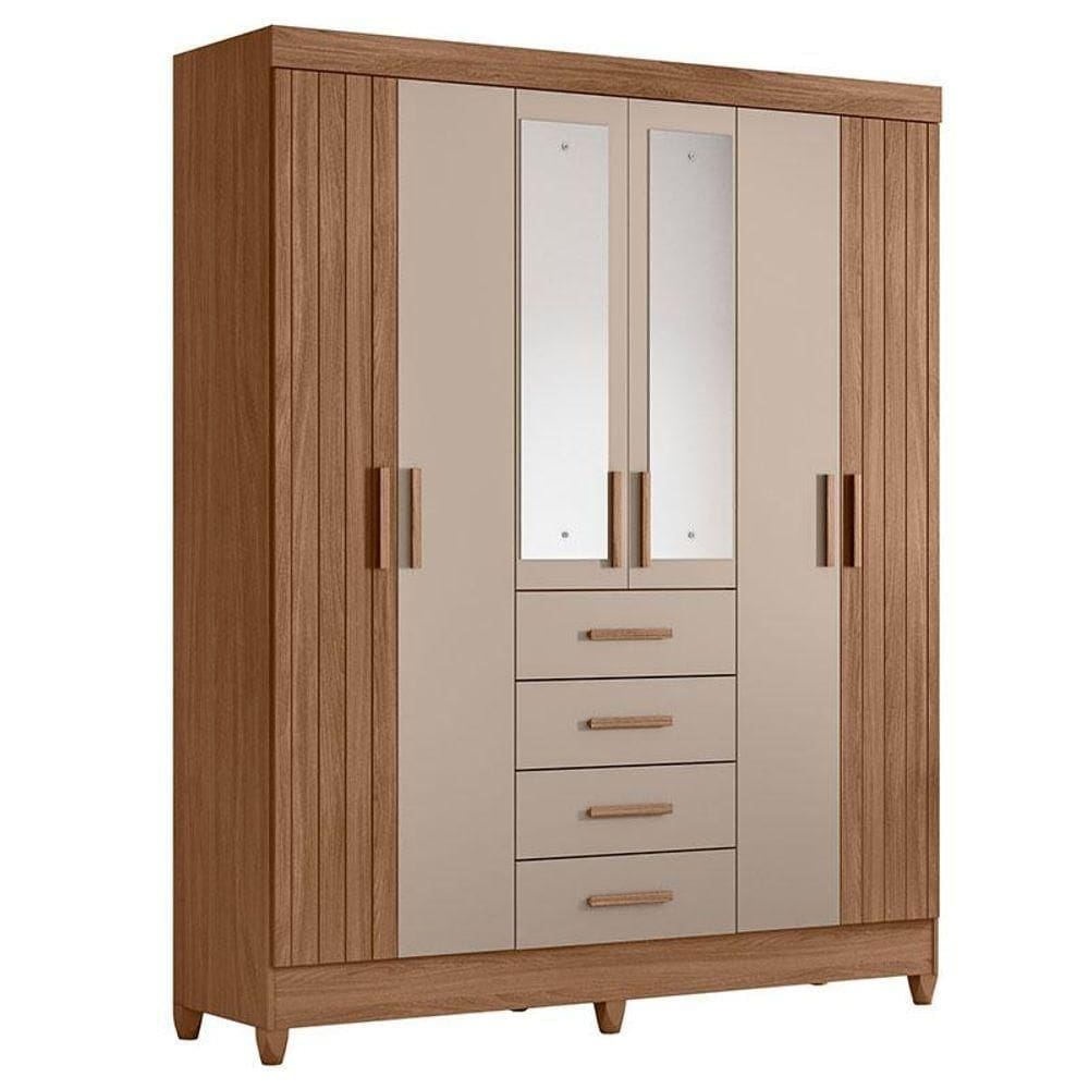 Guarda Roupa Solteiro Aruba 6 Portas Carvalho Fendi Com Espelho - Moval