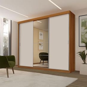 Guarda Roupa Casal Ambiente ímola 3 Portas De Correr Com Espelho Carvalho Off White Pina - Luapa