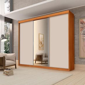 Guarda Roupa Casal Ambiente Florença 3 Portas De Correr Com Espelho Freijó Off White Pina - Luapa