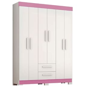 Guarda Roupas Casal Juvenil 6 Portas 2 Gavetas Líbano Branco / Rosa Notável