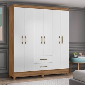 Guarda Roupa Casal Ambiente Panamá 6 Portas Naturale Branco - Moval