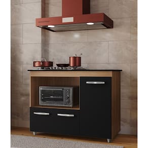 Balcão Cooktop Ana 114m com Nicho Para Forno e 3 Portas - Savana/Preto Móblis