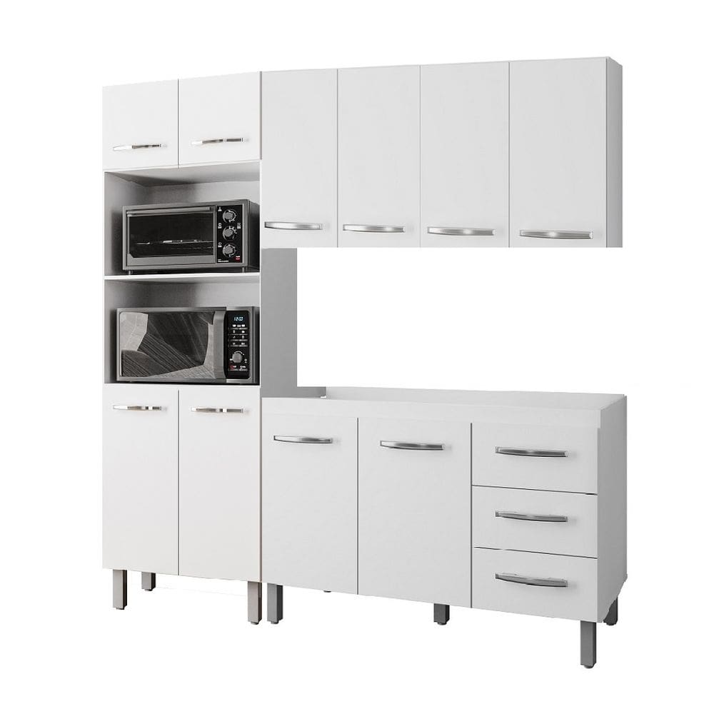 Jogo de Cozinha Modulada 180m 3 peças com Balcão de Pia 120m Sem Tampo/Cuba - Branco Móblis