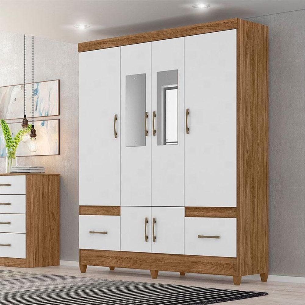 Guarda Roupa Casal Ambiente Ms912 6 Portas Naturale Branco Com Espelho - Moval