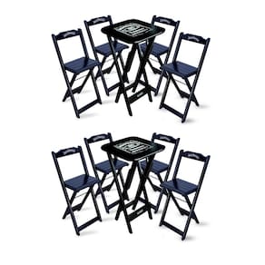 Kit 2 Conjuntos de Mesa Bistrô Dobrável Jack Daniel`s com 4 Banquetas de Madeira Preta