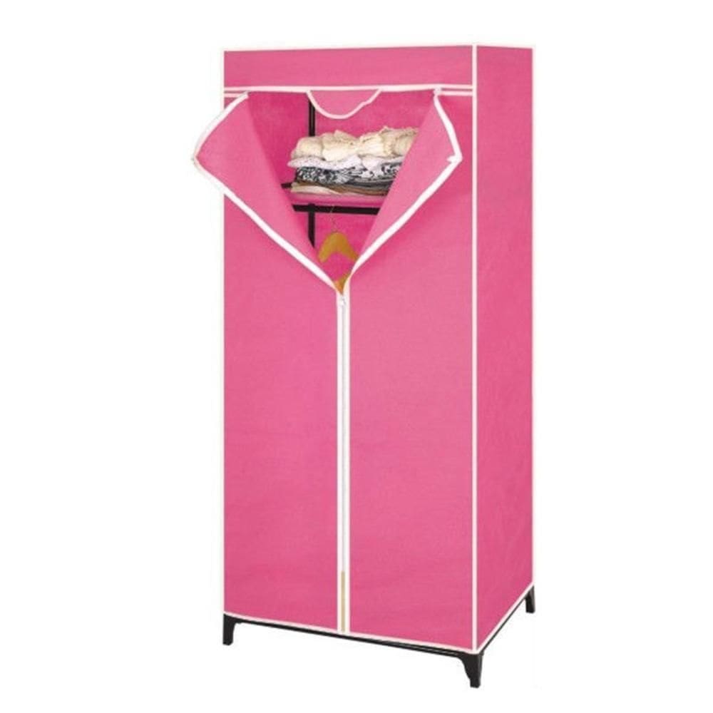 Guarda-roupa Portátil Com Zíper E Cabideiro Organizador Dobrável Com Prateleiras Rosa