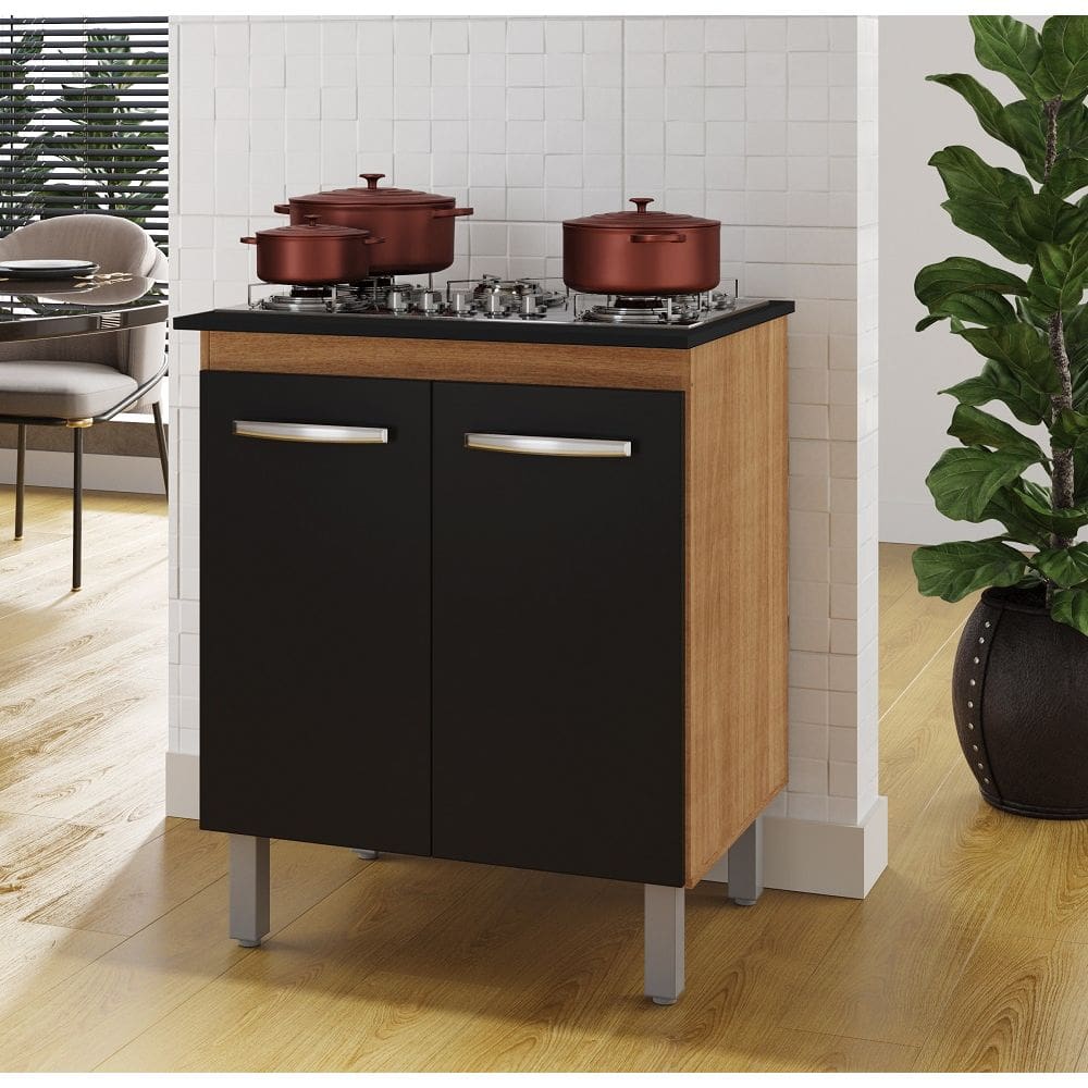 Balcão para Cooktop Jade 70cm 2 Portas 1 Prateleira - Savana/Preto Móblis