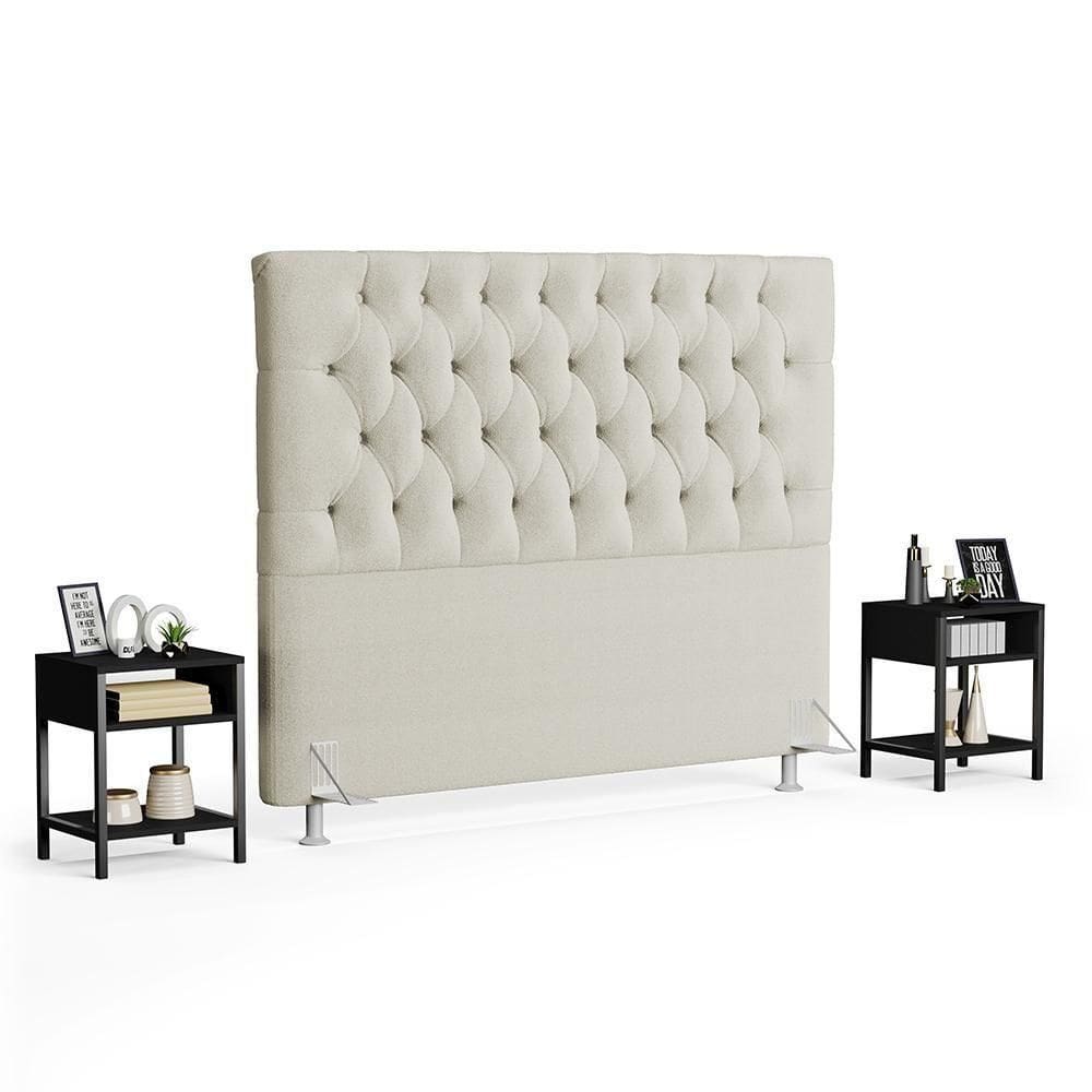 Cabeceira Casal Queen 160cm Cristal Boucle Bege E 2 Mesas Laterais Plaza Lc1 Preto - Mpozenato