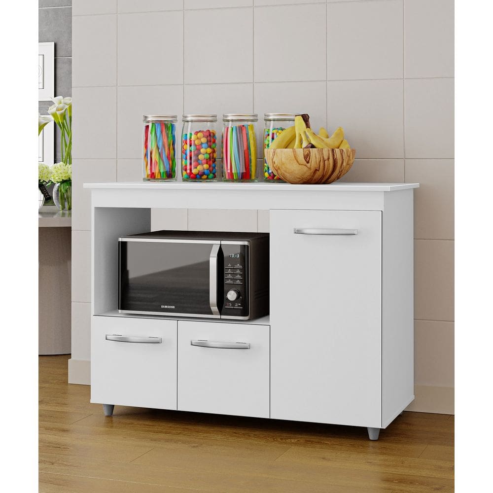 Balcão Multiuso Liza 114m 3 portas com Nicho Para Forno/Microondas - Branco Móblis