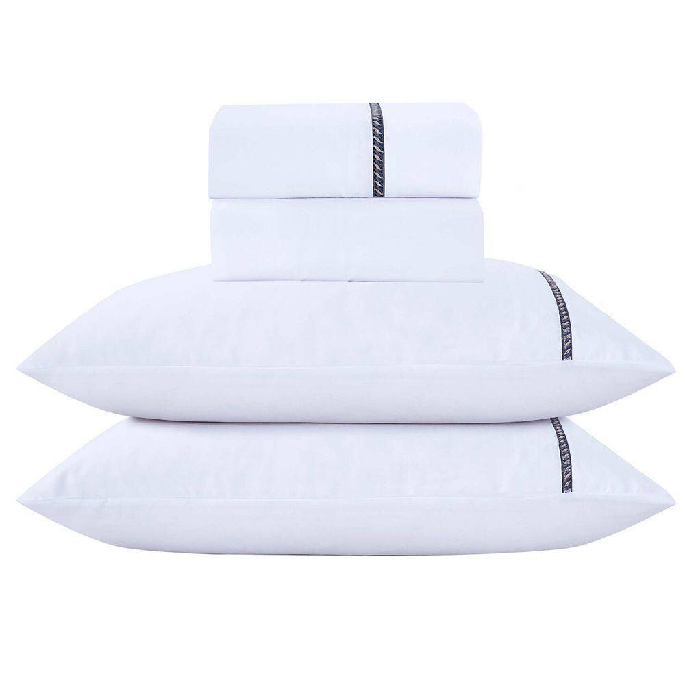 Jogo De Cama Lençol Queen Veraneio Percal 300 Fios 4 Peças - Branco - 100% Poliéster