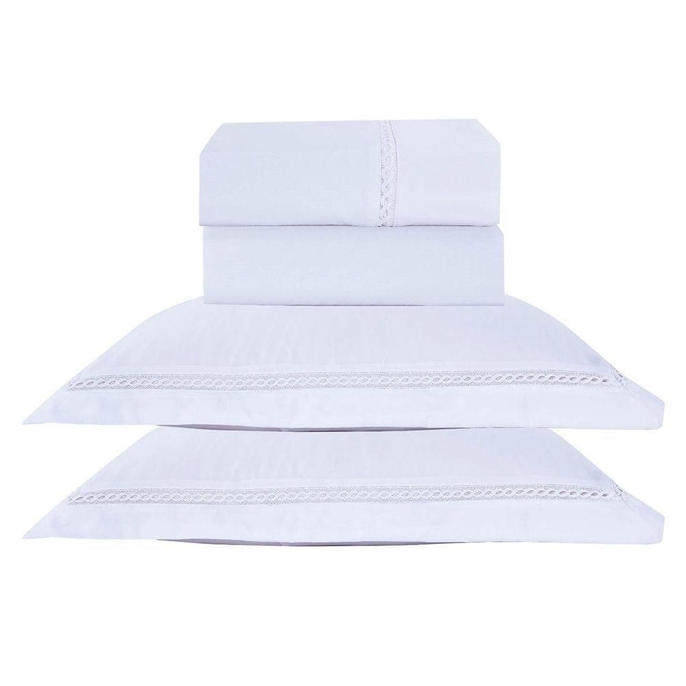 Jogo De Cama Lençol King Luxuria Percal 300 Fios 4 Peças - Branco - 100% Poliéster
