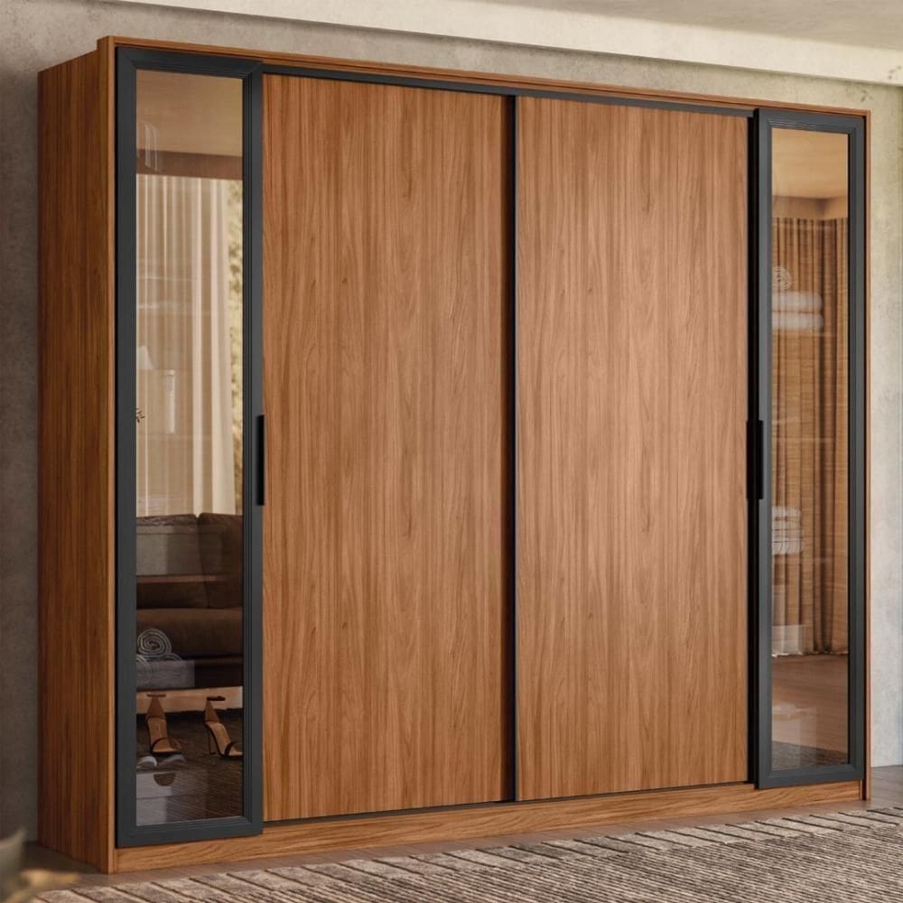 Guarda Roupa Casal 4 Portas Vidro Reflecta E 4 Gavetas Estônia - Nogueira Nude