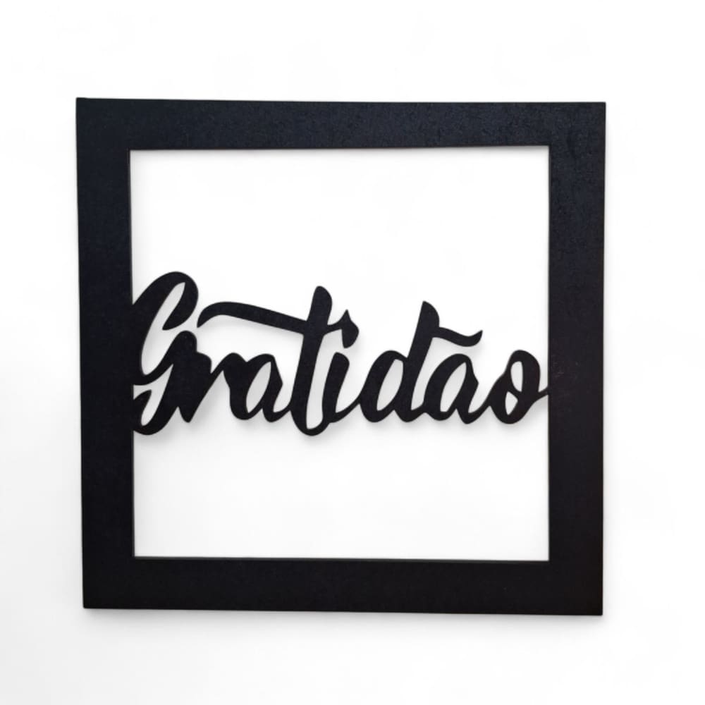 Placa Decorativa Palavra Gratidão em Mdf Cor Preto 19 cm