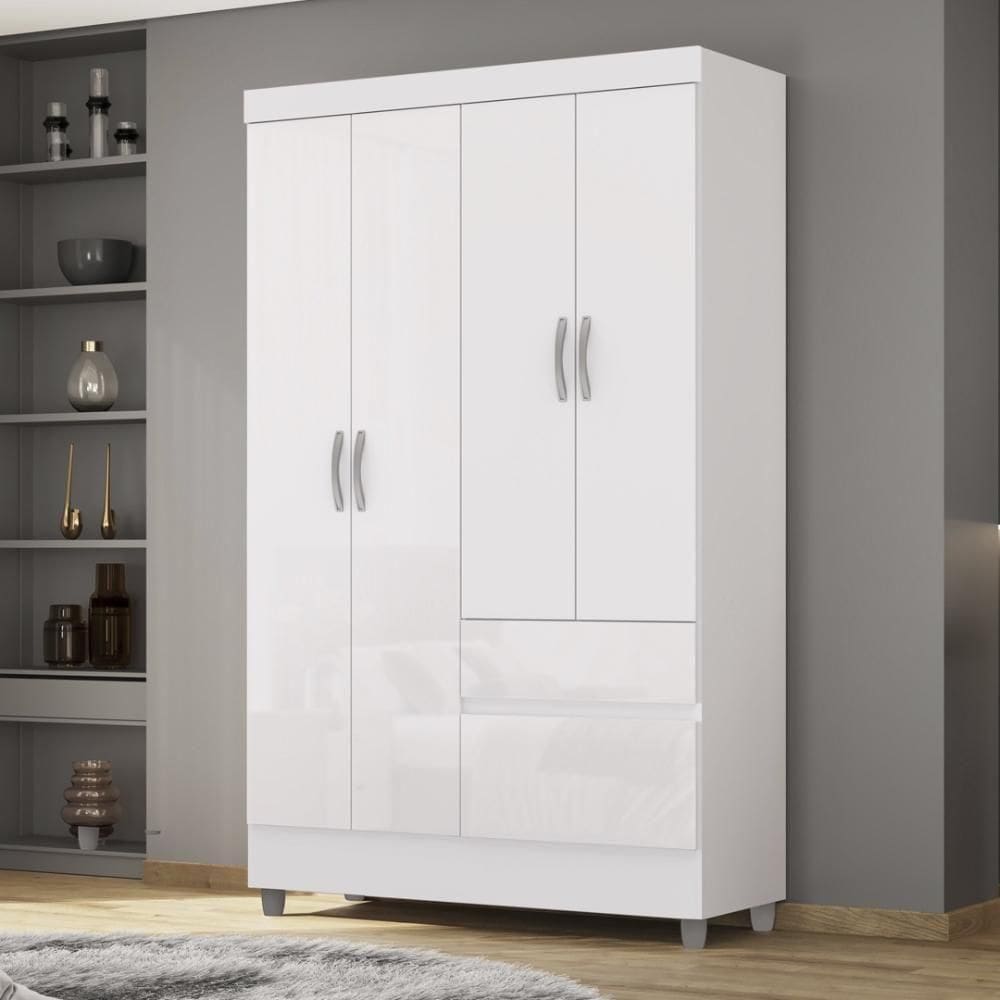 Guarda Roupa Solteiro 4 Portas 2 Gavetas Exemplar Plus - Branco Camarim