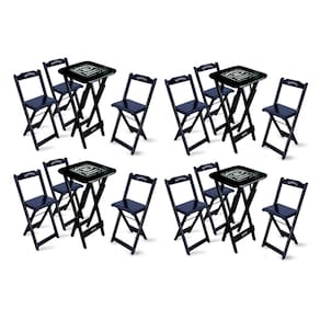 Kit 4 Conjuntos de Mesa Bistrô Dobrável Jack Daniel`s com 3 Banquetas de Madeira Preta