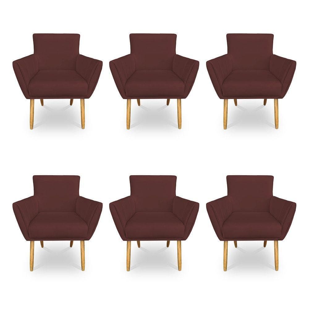 Kit 6 Poltronas Decorativa Leticia Suede Marsala Pés Palito Castanho - Pallazio