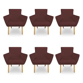 Kit 6 Poltronas Decorativa Leticia Suede Marsala Pés Palito Castanho - Pallazio