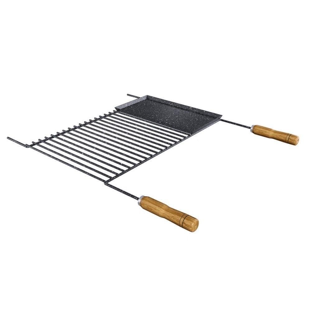 Grelha Para Churrasco Esmaltada Barra Redonda Com Chapa Auxiliar 70x58 Cm