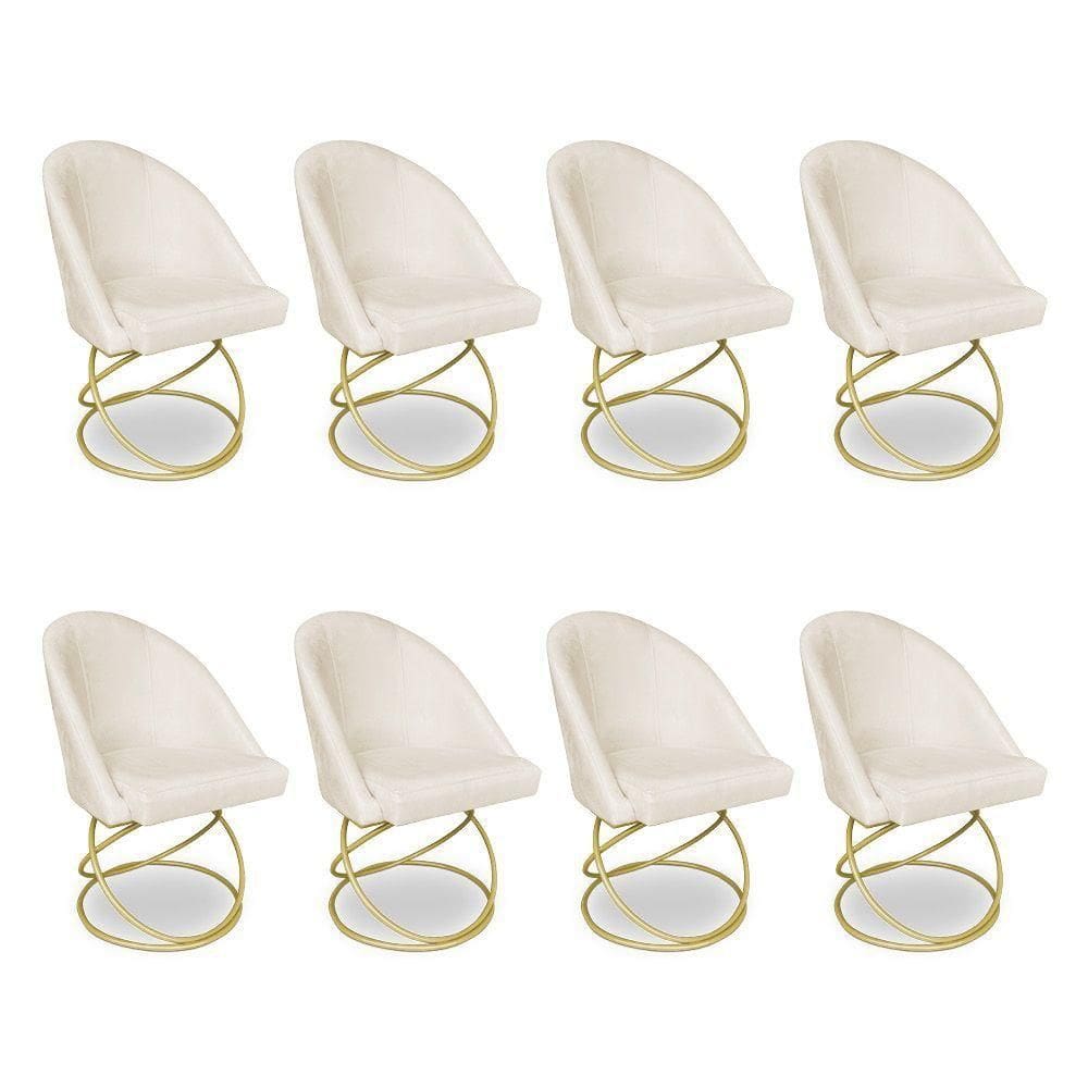 Kit 08 Cadeiras Poltrona De Jantar Bela Veludo Base Metálica Luxo Dourado - Pallazio Cor Azul Marinho