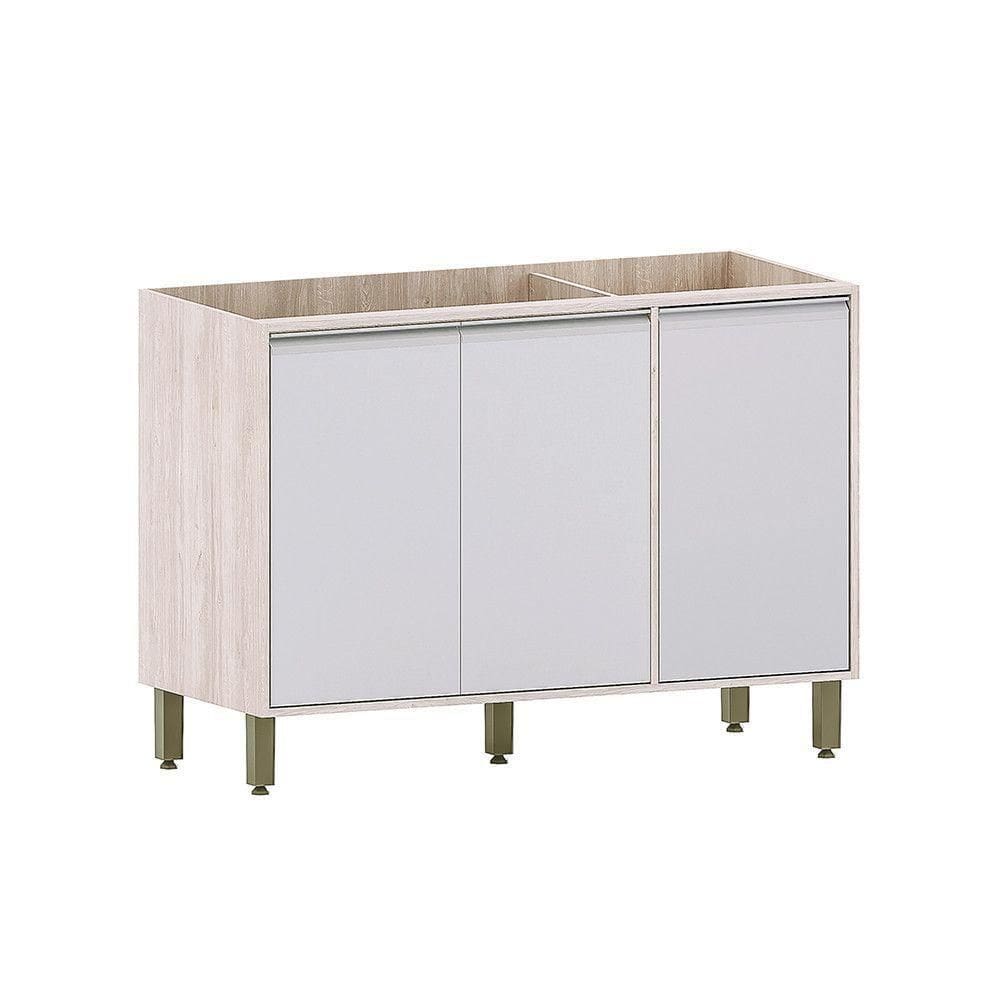 Balcão De Pia Sem Tampo Para Cozinha 120cm 3 Portas Art Luci Pátina-cinza Cristal
