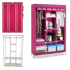 Guarda-roupa Cabideiro Portátil Dobrável Com Prateleiras Grande Ideal Para Viajar E Campingrosa