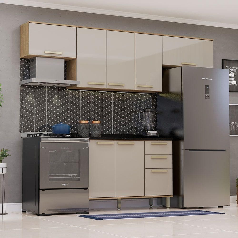 Cozinha Modulada Compacta 4 Peças Com Tampos Isis Luciane Mó Avelã-mocca Laca