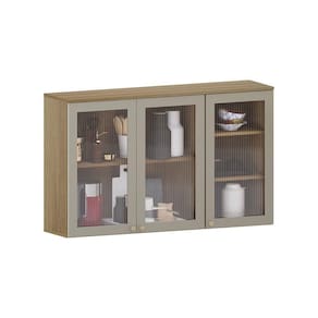 Armário Aéreo 120cm 3 Portas Com Vidro Canelado Isis Luciane Avelã-mocca Laca