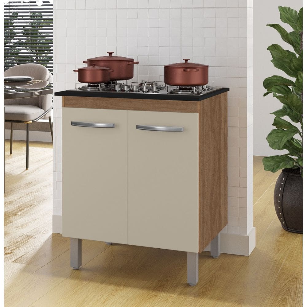 Balcão para Cooktop Jade 70cm 2 Portas 1 Prateleira - Savana/Off White Móblis