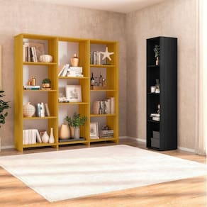 Kit com 1 Estante Multiuso 11 Nichos Odelia e 1 Estante para Livros 4 Nichos Delta Freijó/Preto