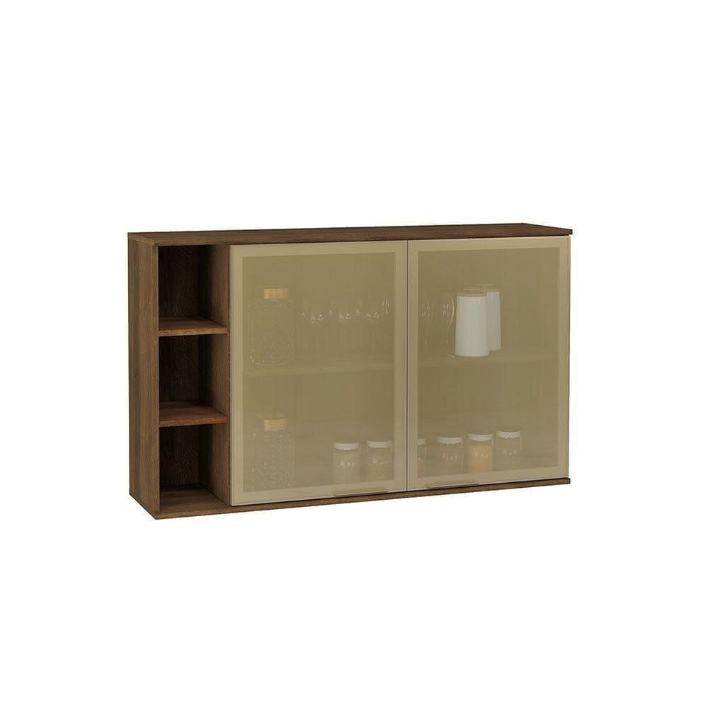 Armário Aéreo 120cm 2 Portas Com Vidro Reflecta E Nicho Late Nogueira-reflecta Bronze