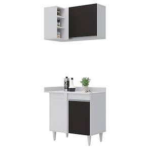 Balcão 1 Porta Denver E Armário Aéreo Austin De Canto Branco-preto - Lumil