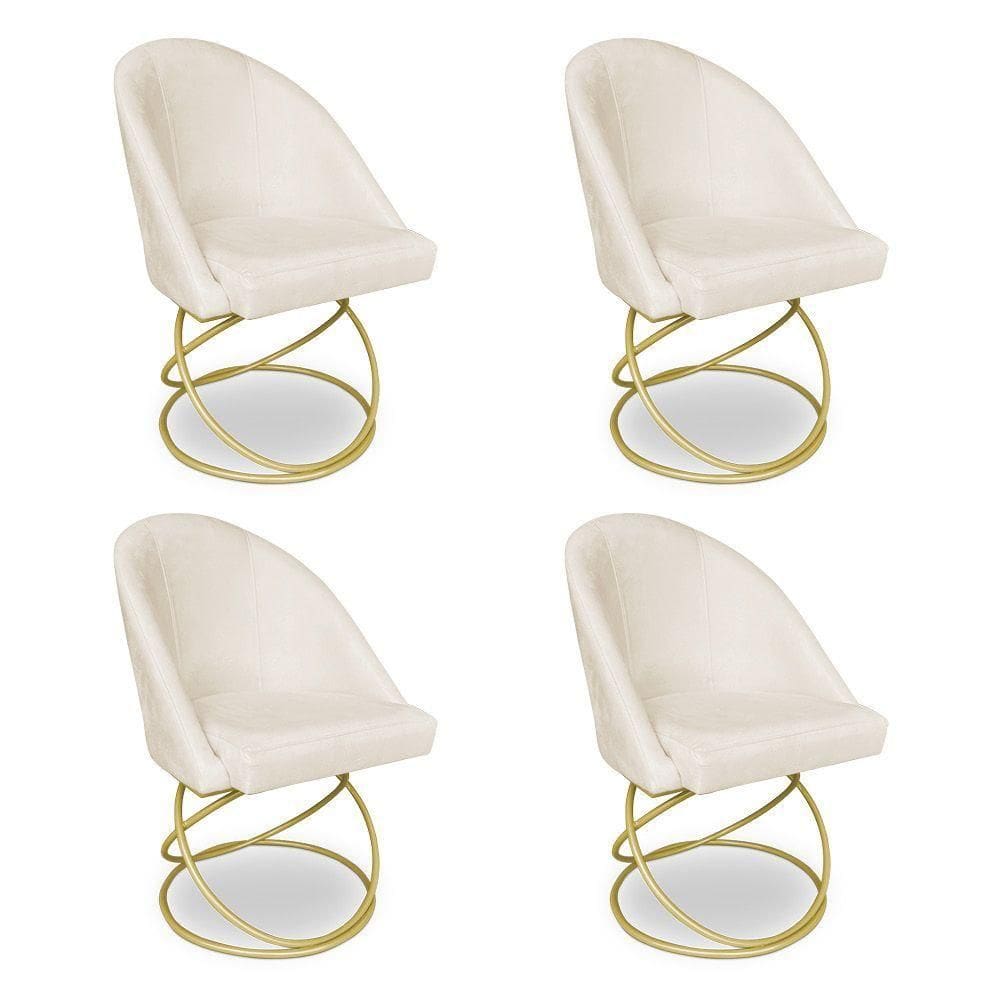 Kit 04 Cadeiras Poltrona De Jantar Bela Veludo Base Metálica Luxo Dourado - Pallazi Cor Azul Marinho