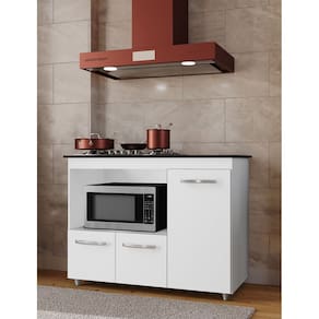 Balcão Cooktop Ana 114m com Nicho Para Forno e 3 Portas - Branco Móblis
