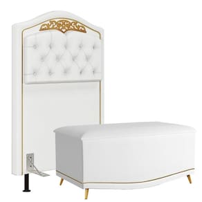 Cabeceira Cama Solteiro 90cm Com Calçadeira Baú Imperial J02 Sintético Branco - Mpozenato