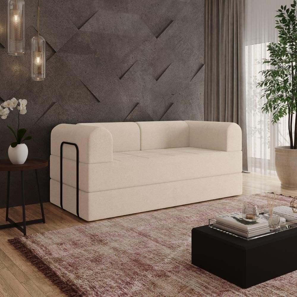 Sofá 2 Lugares Estofado D-plus 160 Cm Monaco - Boucle Bege Boucle Bege
