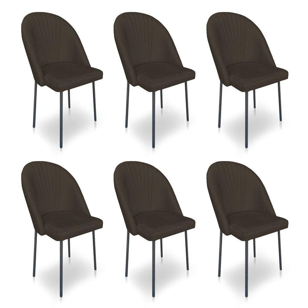 Kit 6 Cadeiras Poltrona De Jantar Ariel Suede Marrom Pés De Ferro Preto - Pallazio