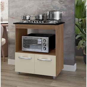 Balcão Elisa para Cooktop com Nicho para Forno/Microondas - Savana/Off White Móblis