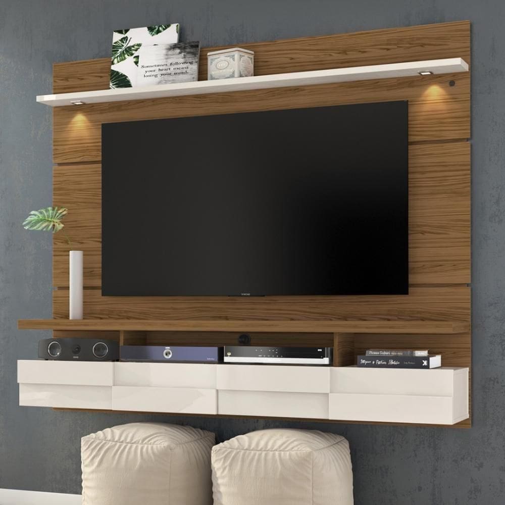 Painel Bancada Suspensa Com Led Tvs Até 60 Polegadas Lana - Naturale Off White Naturale Off White