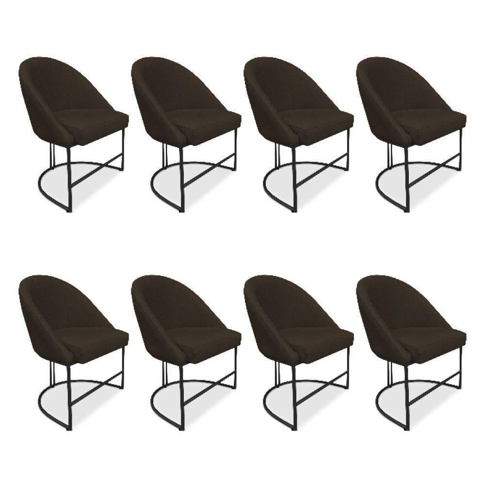 Kit 08 Cadeiras Poltrona De Jantar Bela Suede Marrom Base Metálica Industrial Preto - Pallazio